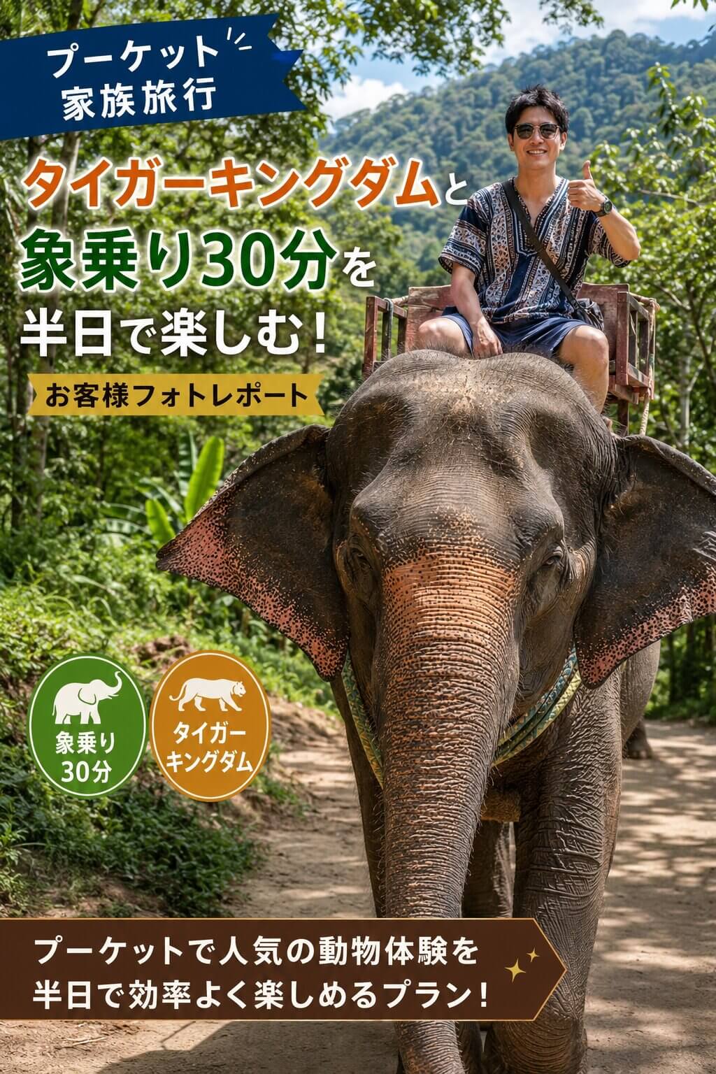 プーケットでタイガーキングダムと象乗り30分を楽しむ半日観光
