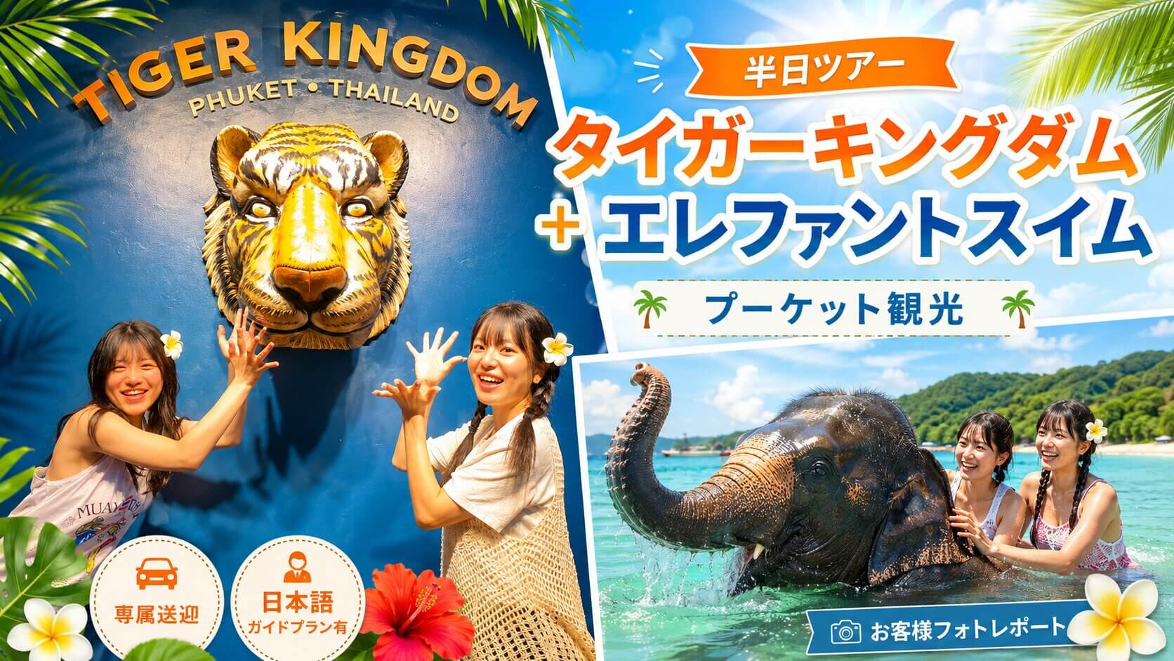プーケットでタイガーキングダムとエレファントスイムを楽しむ半日ツアーのお客様フォトレポート
