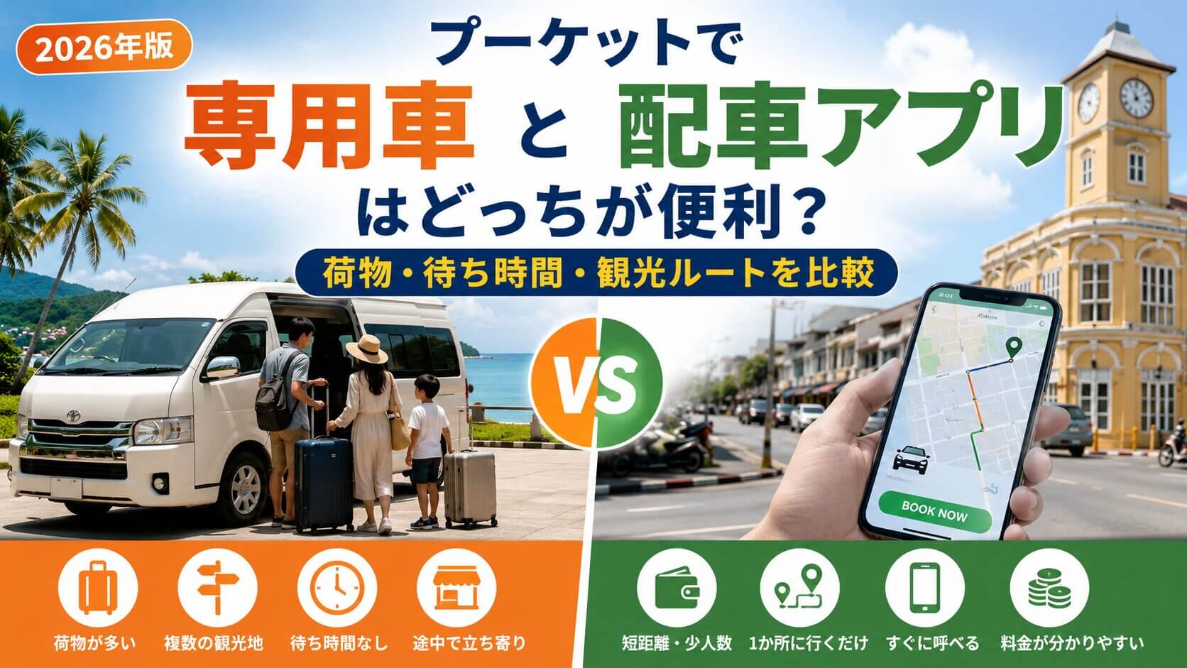 プーケットの専用車と配車アプリを荷物や観光ルートで比較する記事の表紙